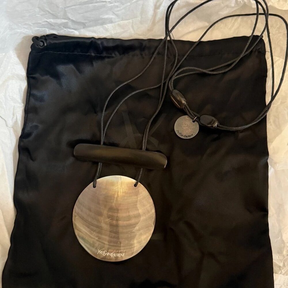 VINTAGE YSL Necklace - River Gauche Collection Shell - long black chord